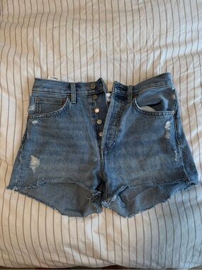 Denim Forum Button-Front Distressed Jean Shorts - Light Blue